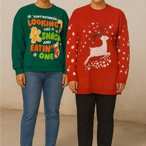 Wound Up Green and Red Crewneck Sweater Duo